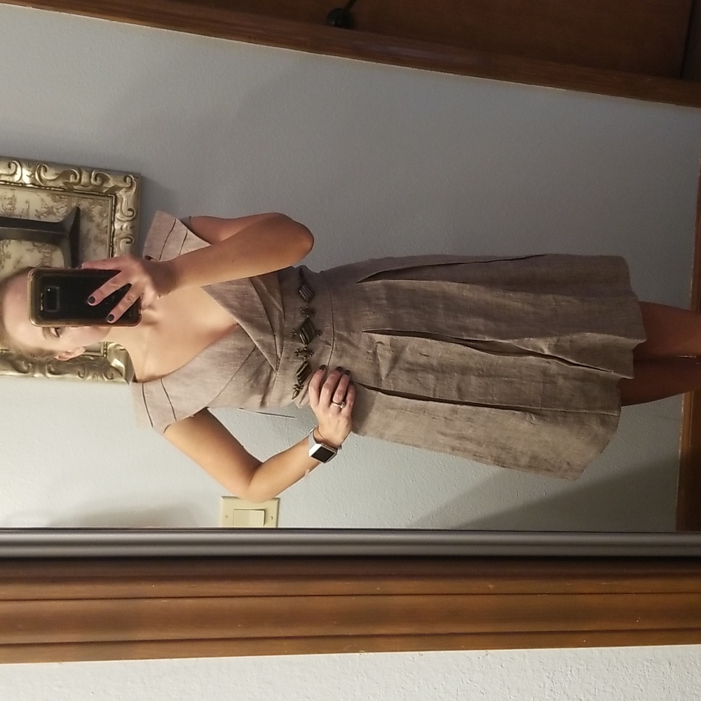 NWT Antonio Melani  Khaki pleated dress